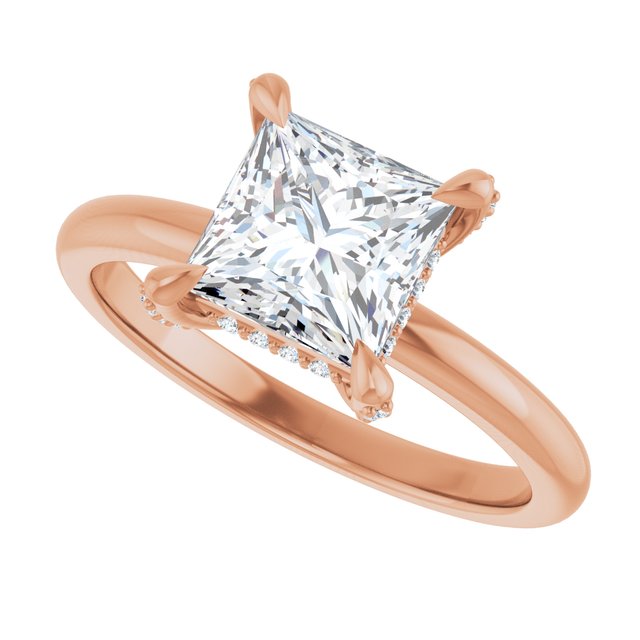 ATHENA Solitaire Square Engagement Ring with Diamond Set Claws & Hidden Halo - 18K Rose Gold - View 5