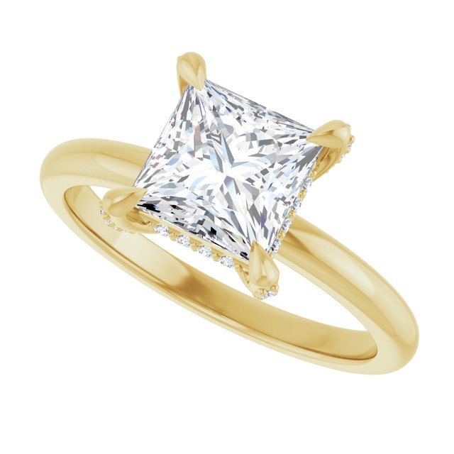 ATHENA Solitaire Square Engagement Ring with Diamond Set Claws & Hidden Halo - 18K Yellow Gold - View 5