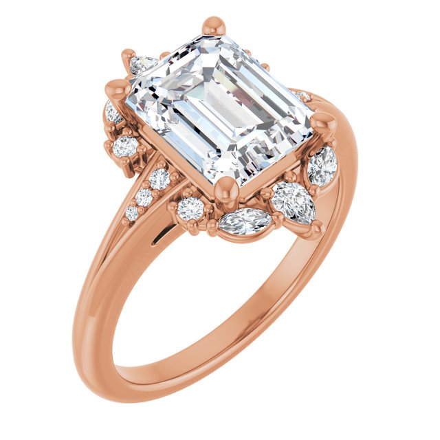 LARA Halo Emerald Engagement Ring with Round, Pear & Marquise Stones - 18K Rose Gold - View 1