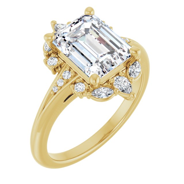 LARA Halo Emerald Engagement Ring with Round, Pear & Marquise Stones - 18K Yellow Gold - View 1