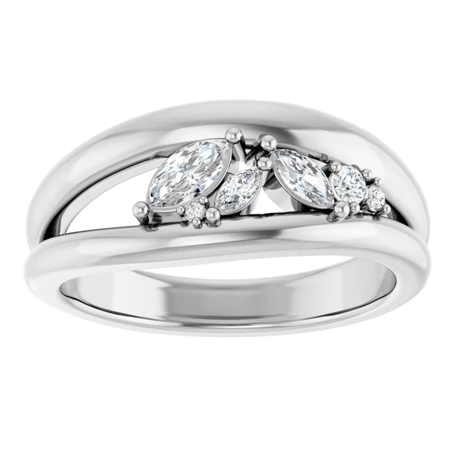 Lab-Grown Diamond 5 x 2.5 mm ORGANIC Marquise and round ladies dress ring Jewelry