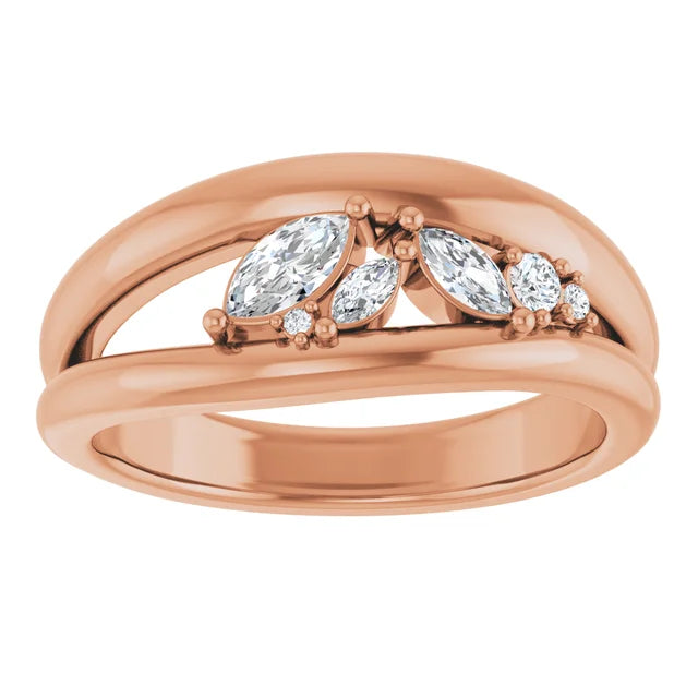 Lab-Grown Diamond 5 x 2.5 mm ORGANIC Marquise and round ladies dress ring Jewelry