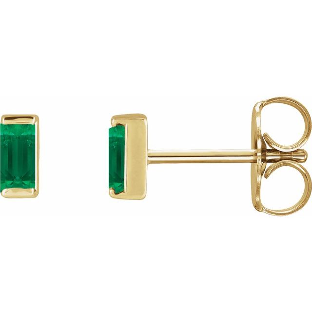 10K Yellow Gold Lab-Grown Emerald 4 X 2 mm PETITE Lab-Grown Gemstone Channel-Set Earrings Jewelry
