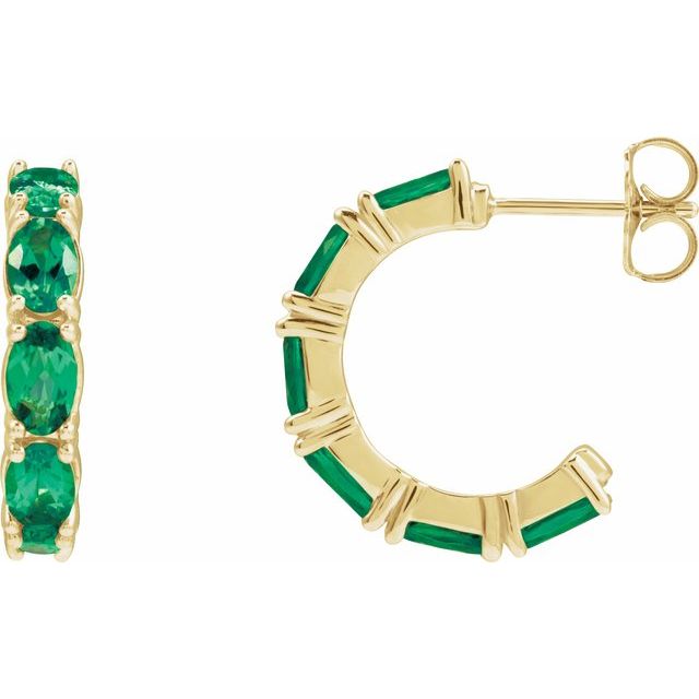 10K Yellow Gold Lab-Grown Emerald 5 X 3 mm MARGOT Oval Lab-Grown Gemstone Hoop Earrings Jewelry