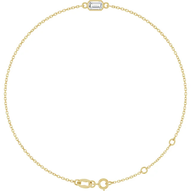 10K Yellow Gold Lab-Grown Diamond 5 x 3 mm PARIS Bezel set Emerald Cut bracelet Jewelry