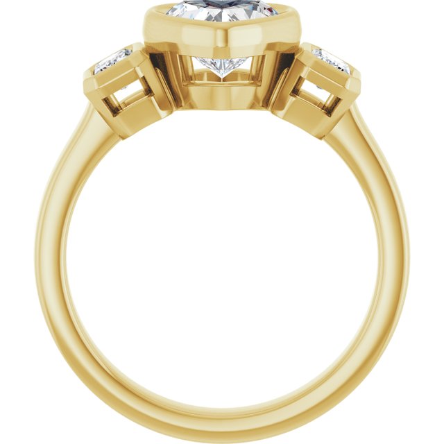 CHLOE Bezel Set Trilogy Heart Engagement Ring with Emerald Cut Accent Diamonds - 18K Yellow Gold - View 2