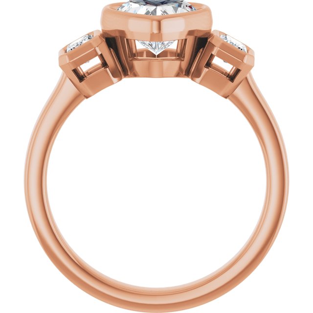 CHLOE Bezel Set Trilogy Heart Engagement Ring with Emerald Cut Accent Diamonds - 18K Rose Gold - View 2