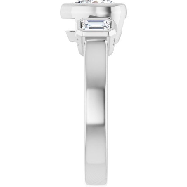 CHLOE Bezel Set Trilogy Heart Engagement Ring with Emerald Cut Accent Diamonds - Platinum - View 4
