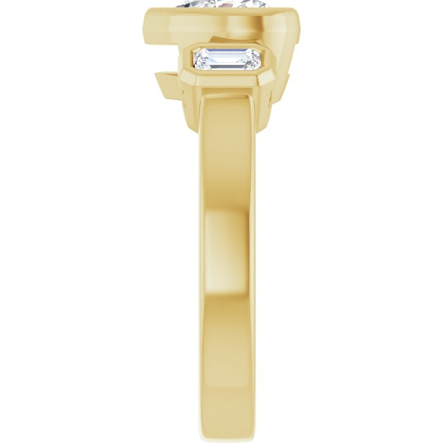 CHLOE Bezel Set Trilogy Heart Engagement Ring with Emerald Cut Accent Diamonds - 18K Yellow Gold - View 4