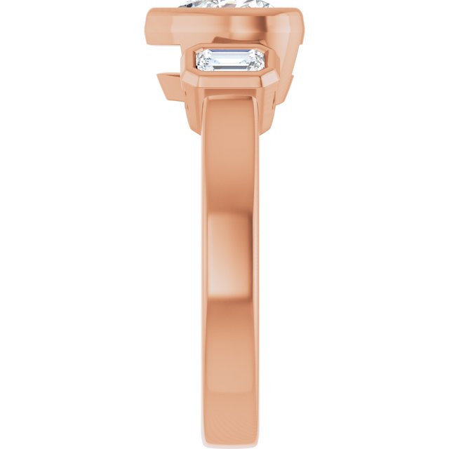 CHLOE Bezel Set Trilogy Heart Engagement Ring with Emerald Cut Accent Diamonds - 18K Rose Gold - View 4