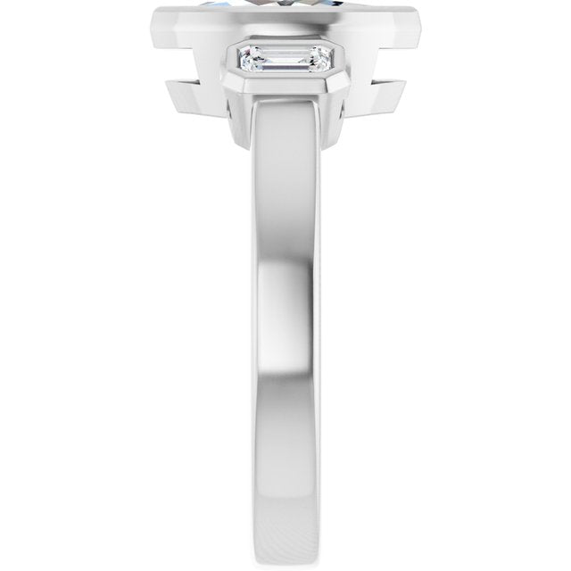 CHLOE Bezel Set Trilogy Marquise Engagement Ring with Emerald Cut Accent Diamonds - Platinum - View 4