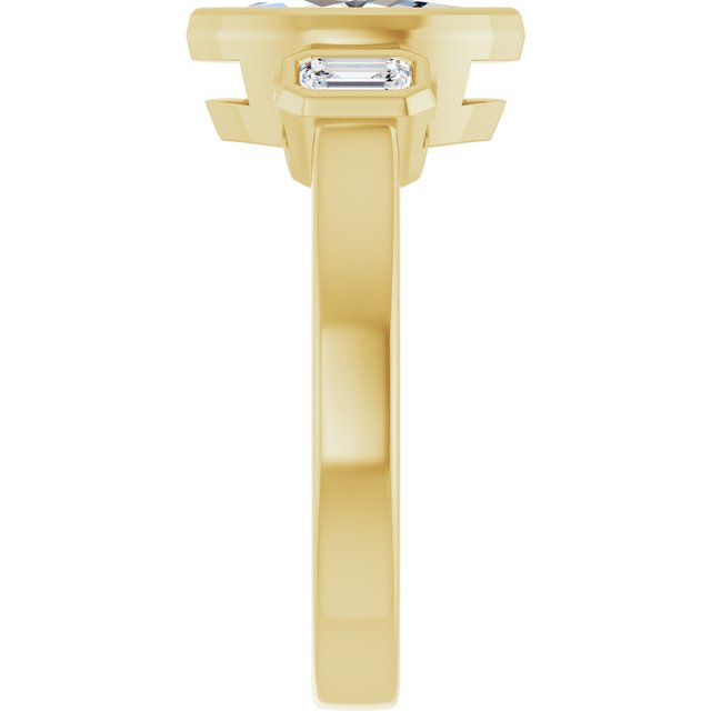 CHLOE Bezel Set Trilogy Marquise Engagement Ring with Emerald Cut Accent Diamonds - 18K Yellow Gold - View 4