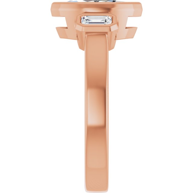 CHLOE Bezel Set Trilogy Marquise Engagement Ring with Emerald Cut Accent Diamonds - 18K Rose Gold - View 4