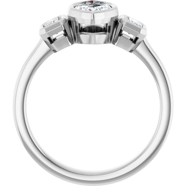CHLOE Bezel Set Trilogy Marquise Engagement Ring with Emerald Cut Accent Diamonds - Platinum - View 2