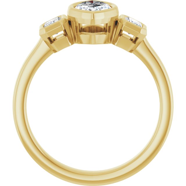 CHLOE Bezel Set Trilogy Marquise Engagement Ring with Emerald Cut Accent Diamonds - 18K Yellow Gold - View 2