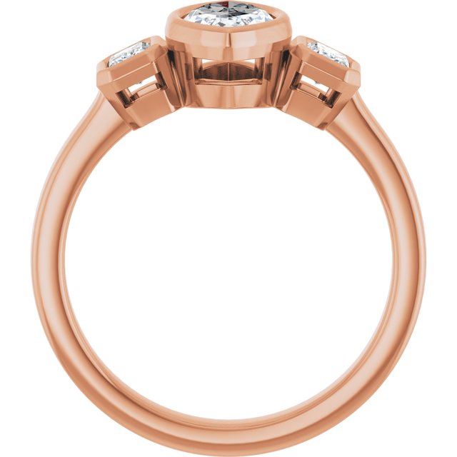 CHLOE Bezel Set Trilogy Marquise Engagement Ring with Emerald Cut Accent Diamonds - 18K Rose Gold - View 2