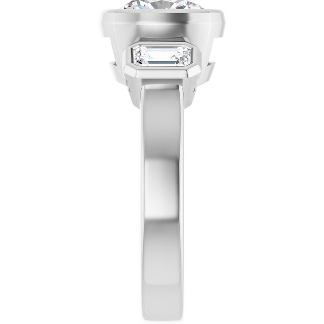 CHLOE Bezel Set Trilogy Cushion Engagement Ring with Emerald Cut Accent Diamonds - Platinum - View 4