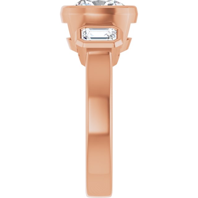 CHLOE Bezel Set Trilogy Cushion Engagement Ring with Emerald Cut Accent Diamonds - 18K Rose Gold - View 4