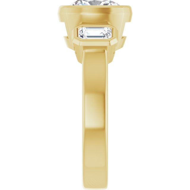 CHLOE Bezel Set Trilogy Cushion Engagement Ring with Emerald Cut Accent Diamonds - 18K Yellow Gold - View 4