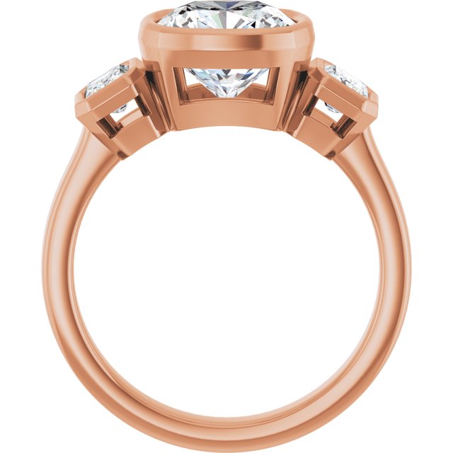 CHLOE Bezel Set Trilogy Cushion Engagement Ring with Emerald Cut Accent Diamonds - 18K Rose Gold - View 2