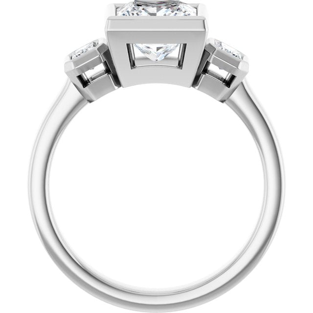 CHLOE Bezel Set Trilogy Square Engagement Ring with Emerald Cut Accent Diamonds - Platinum - View 2