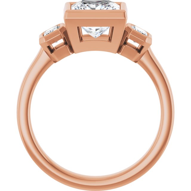 CHLOE Bezel Set Trilogy Square Engagement Ring with Emerald Cut Accent Diamonds - 18K Rose Gold - View 2