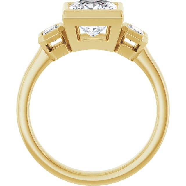 CHLOE Bezel Set Trilogy Square Engagement Ring with Emerald Cut Accent Diamonds - 18K Yellow Gold - View 2