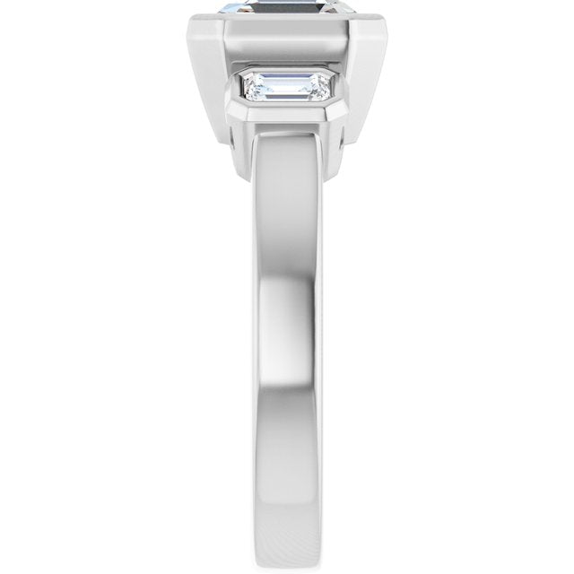 CHLOE Bezel Set Trilogy Asscher Engagement Ring with Emerald Cut Accent Diamonds - Platinum - View 4