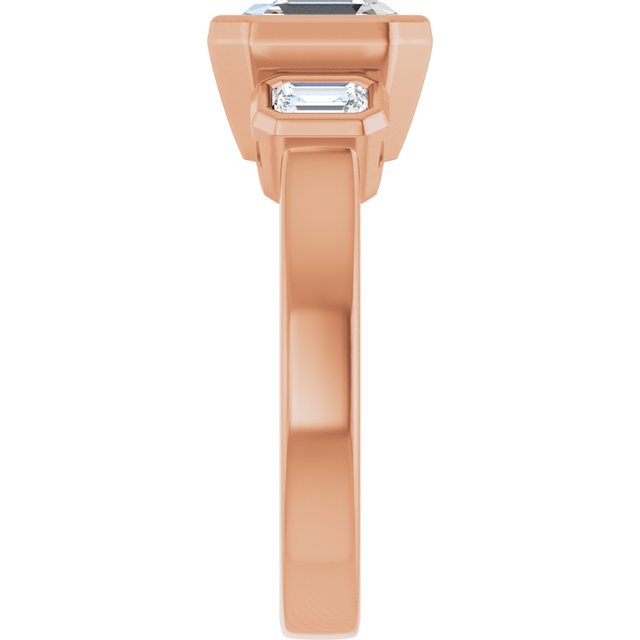 CHLOE Bezel Set Trilogy Asscher Engagement Ring with Emerald Cut Accent Diamonds - 18K Rose Gold - View 4