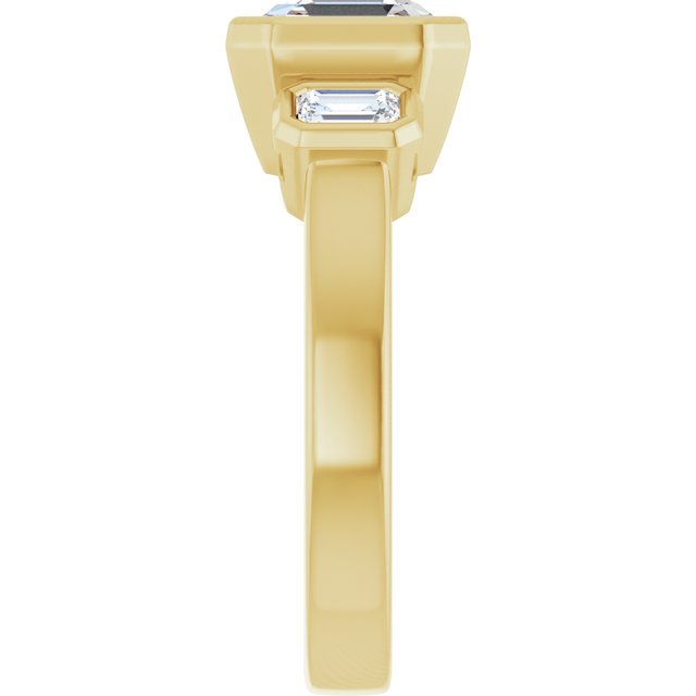 CHLOE Bezel Set Trilogy Asscher Engagement Ring with Emerald Cut Accent Diamonds - 18K Yellow Gold - View 4