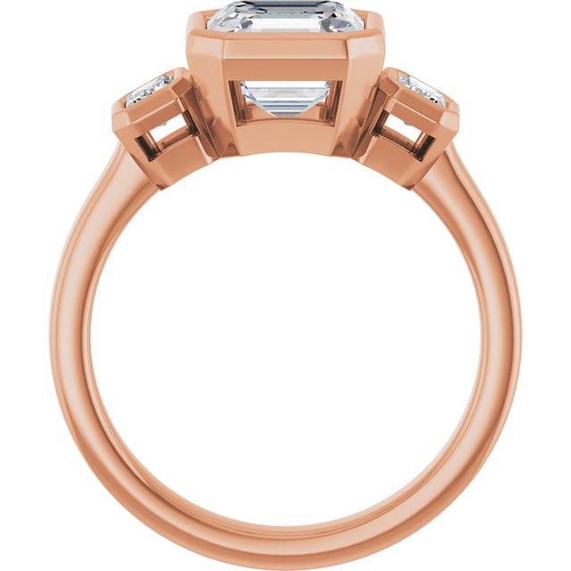CHLOE Bezel Set Trilogy Asscher Engagement Ring with Emerald Cut Accent Diamonds - 18K Rose Gold - View 2