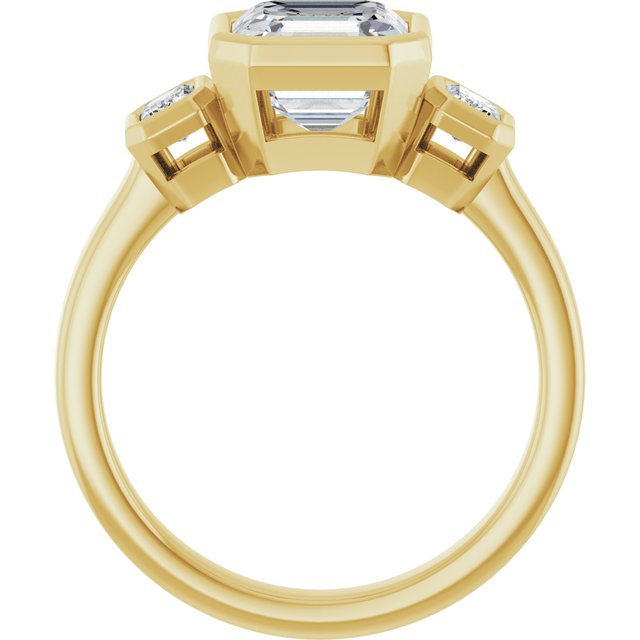 CHLOE Bezel Set Trilogy Asscher Engagement Ring with Emerald Cut Accent Diamonds - 18K Yellow Gold - View 2
