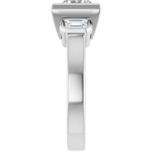 CHLOE Bezel Set Trilogy Square Engagement Ring with Emerald Cut Accent Diamonds - Platinum - View 4