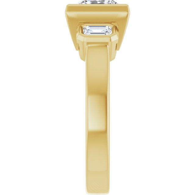 CHLOE Bezel Set Trilogy Square Engagement Ring with Emerald Cut Accent Diamonds - 18K Yellow Gold - View 4