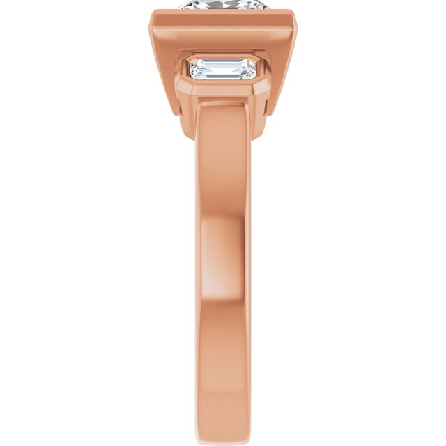 CHLOE Bezel Set Trilogy Square Engagement Ring with Emerald Cut Accent Diamonds - 18K Rose Gold - View 4