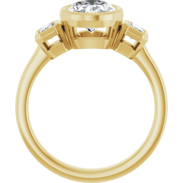 CHLOE Bezel Set Trilogy Oval Engagement Ring with Emerald Cut Accent Diamonds - 18K Yellow Gold - View 2