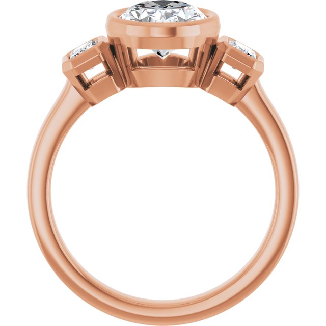 CHLOE Bezel Set Trilogy Oval Engagement Ring with Emerald Cut Accent Diamonds - 18K Rose Gold - View 2