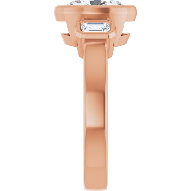 CHLOE Bezel Set Trilogy Oval Engagement Ring with Emerald Cut Accent Diamonds - 18K Rose Gold - View 4
