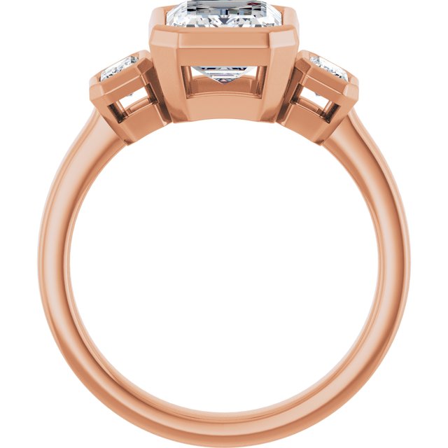 CHLOE Bezel Set Trilogy Emerald Engagement Ring with Emerald Cut Accent Diamonds - 18K Rose Gold - View 2
