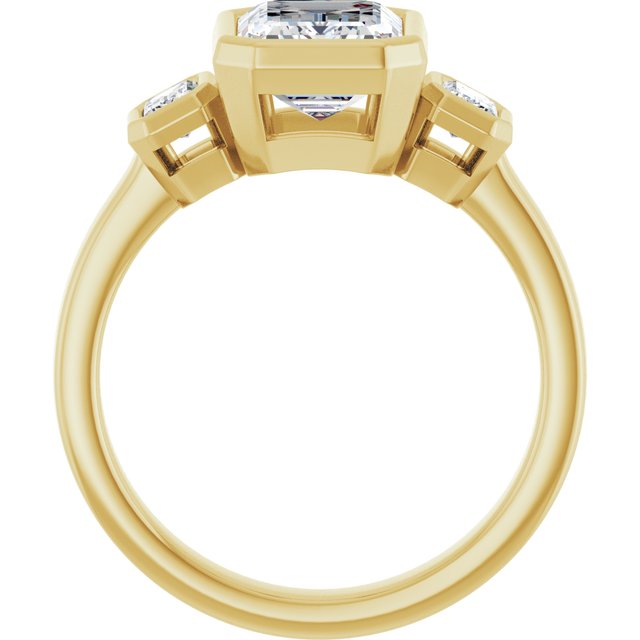 CHLOE Bezel Set Trilogy Emerald Engagement Ring with Emerald Cut Accent Diamonds - 18K Yellow Gold - View 2