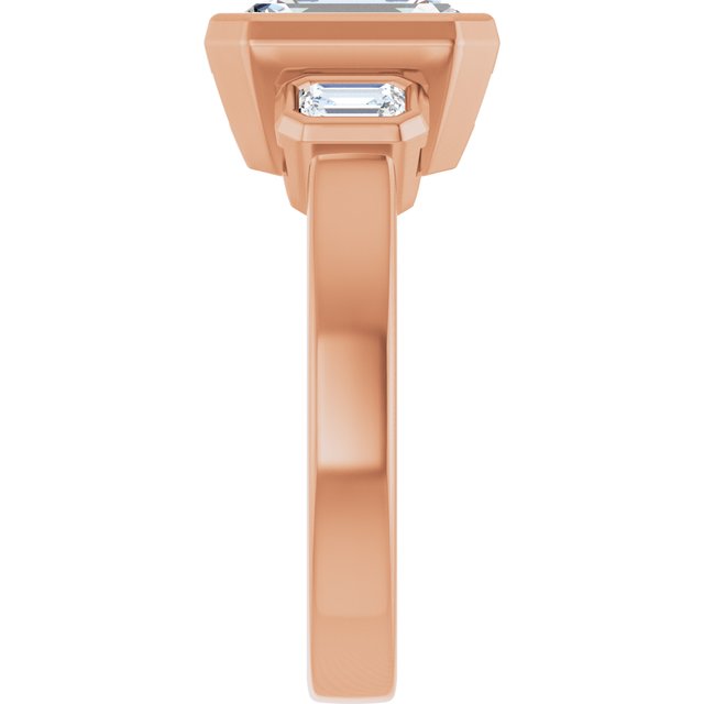 CHLOE Bezel Set Trilogy Emerald Engagement Ring with Emerald Cut Accent Diamonds - 18K Rose Gold - View 4