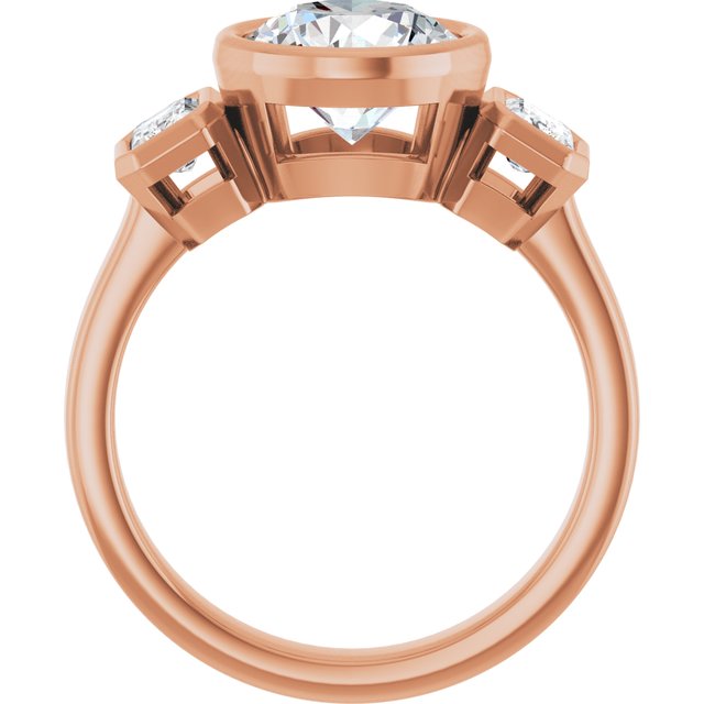 CHLOE Bezel Set Trilogy Round Engagement Ring with Emerald Cut Accent Diamonds - 18K Rose Gold - View 2