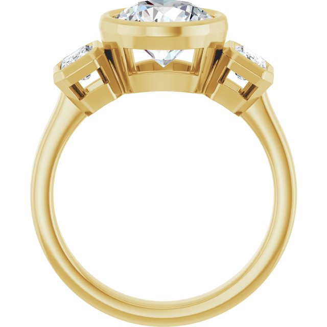 CHLOE Bezel Set Trilogy Round Engagement Ring with Emerald Cut Accent Diamonds - 18K Yellow Gold - View 2