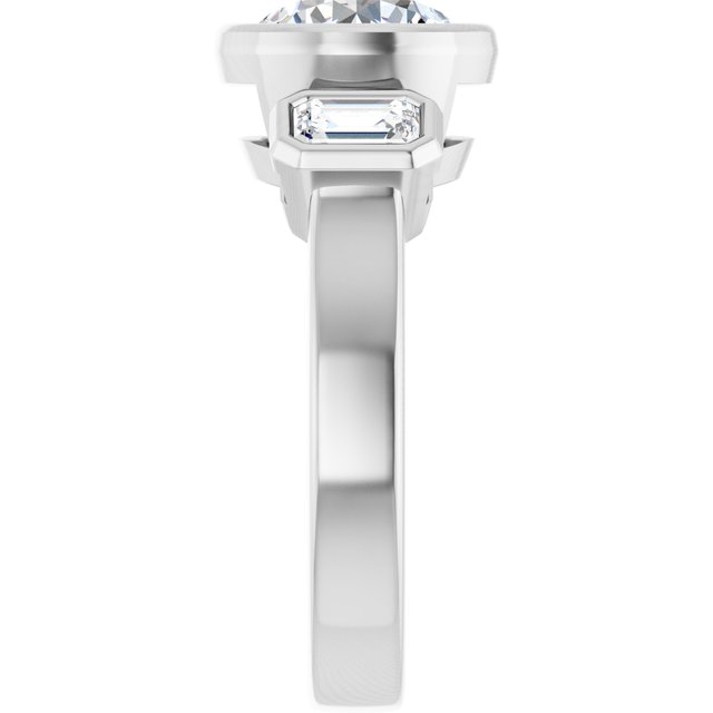 CHLOE Bezel Set Trilogy Round Engagement Ring with Emerald Cut Accent Diamonds - Platinum - View 4