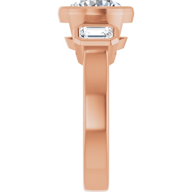 CHLOE Bezel Set Trilogy Round Engagement Ring with Emerald Cut Accent Diamonds - 18K Rose Gold - View 4