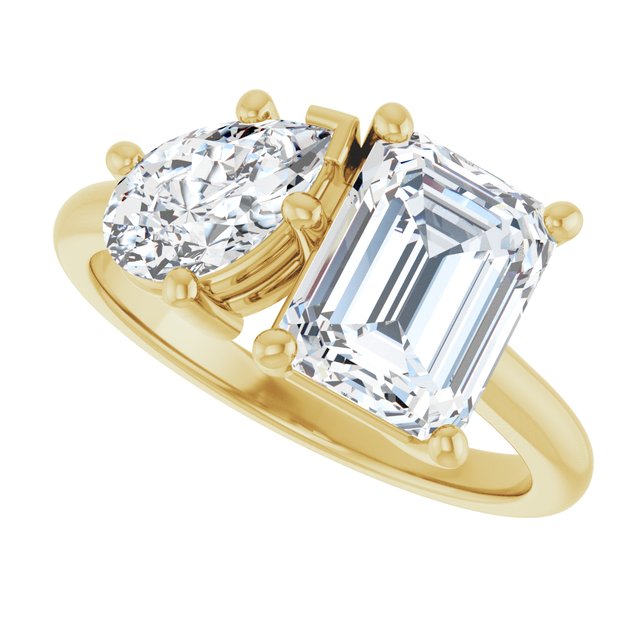 KYLIE "Toi et Moi" Emerald Engagement Ring - 18K Yellow Gold - View 5
