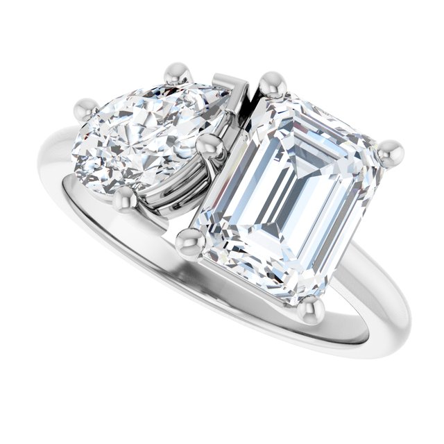 KYLIE "Toi et Moi" Emerald Engagement Ring - Platinum - View 5