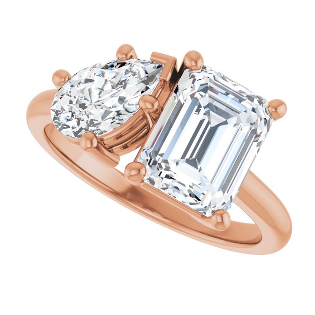 KYLIE "Toi et Moi" Emerald Engagement Ring - 18K Rose Gold - View 5