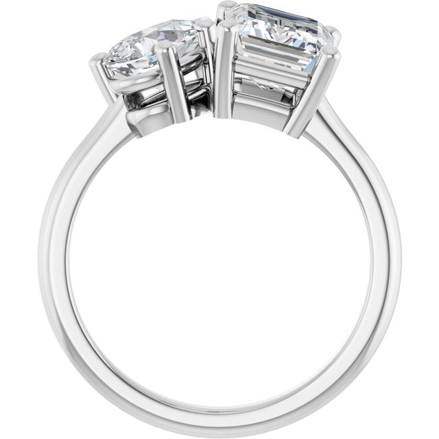 KYLIE "Toi et Moi" Emerald Engagement Ring - Platinum - View 2