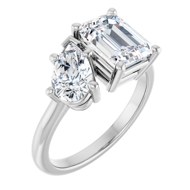KYLIE "Toi et Moi" Emerald Engagement Ring - Platinum - View 1